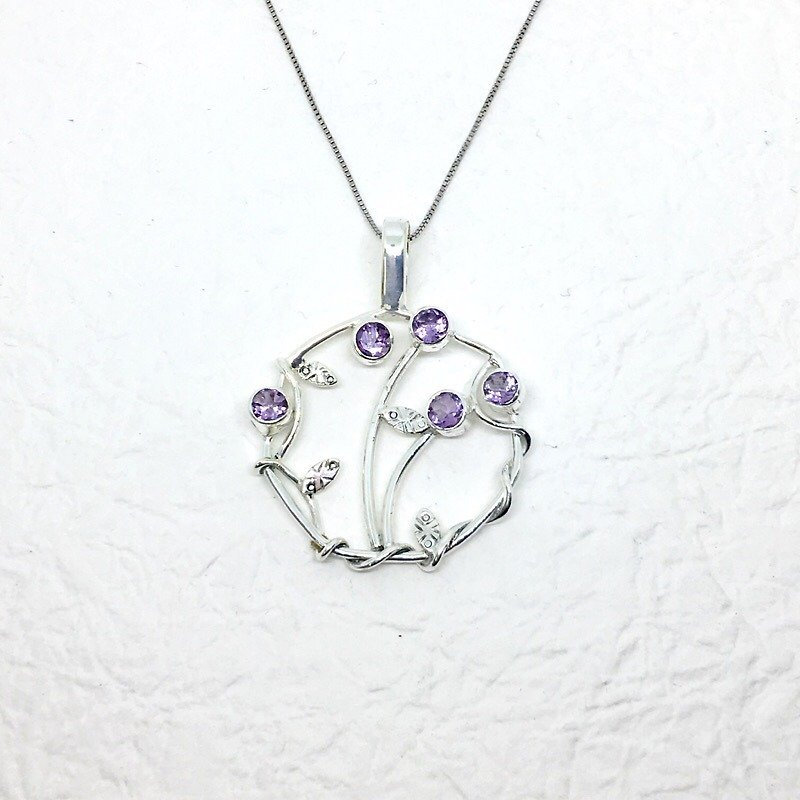 紫水晶925纯银森林系项链 印度手工镶嵌制作 - 项链 - 宝石 紫色