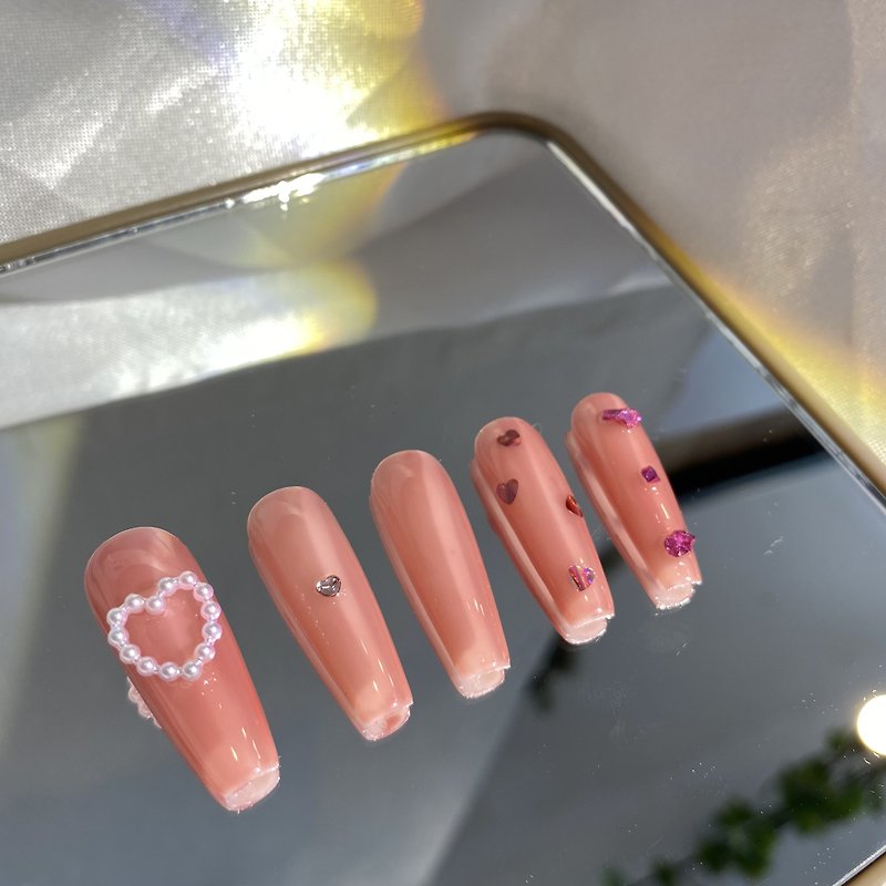 Customized Fake / Press-On-Nails - Pink Heart Gel Polish Patch