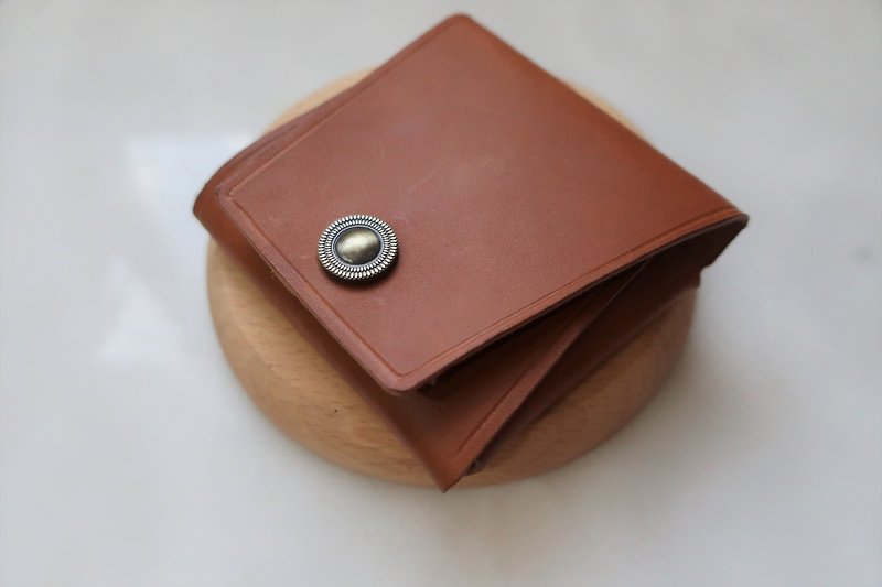 复古优雅  棕色方形真皮小钱包/  手工制作