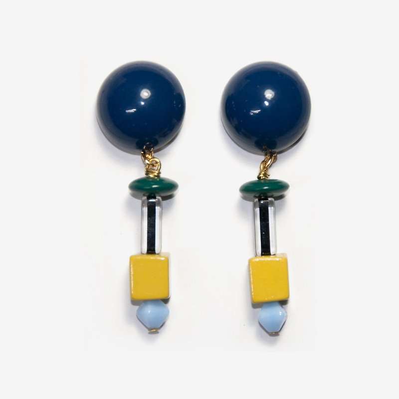 Art Deco 系列耳环-蓝 耳针/耳夹 - 耳环/耳夹 - 压克力 蓝色