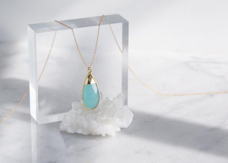 【14KGF】 Long Necklace,Gemstone,Pear-Shaped Aqua Chalcedony - 长链 - 宝石 蓝色