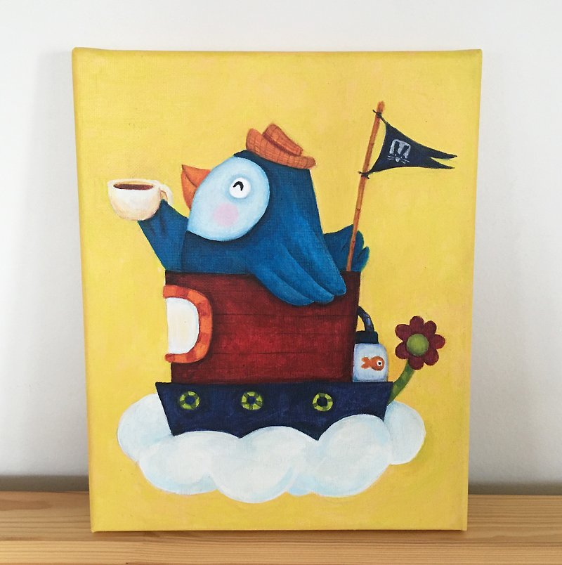 Mini acrylic painting on canvas / A happy blue bird travel - 墙贴/壁贴 - 其他材质 黄色