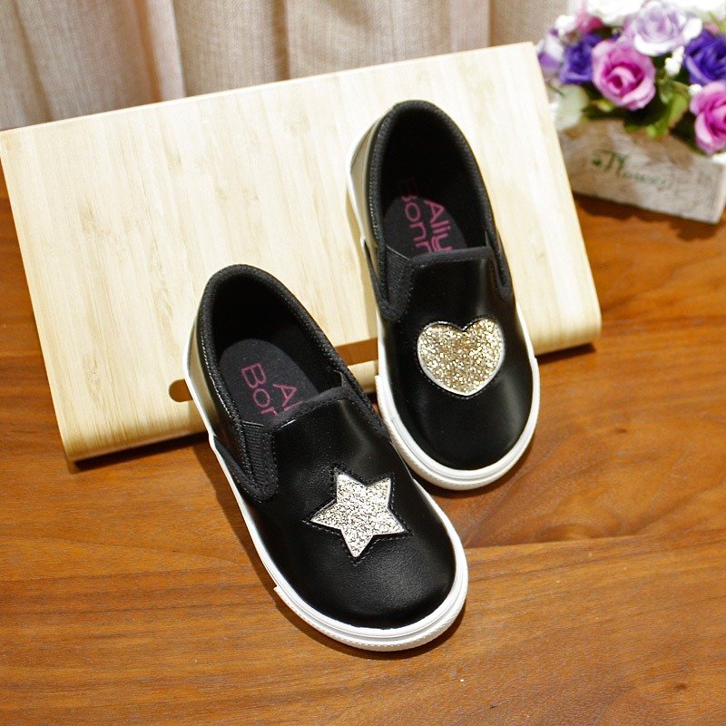 台湾制亲子鞋 不对称金葱懒人鞋-黑色16号 - 童装鞋 - 真皮 黑色