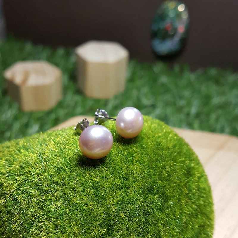一颗·珍珠: 传统淡水珍珠耳钉(粉红紫/8.5-9mm/925/怀旧/复古) - 耳环/耳夹 - 珍珠 紫色