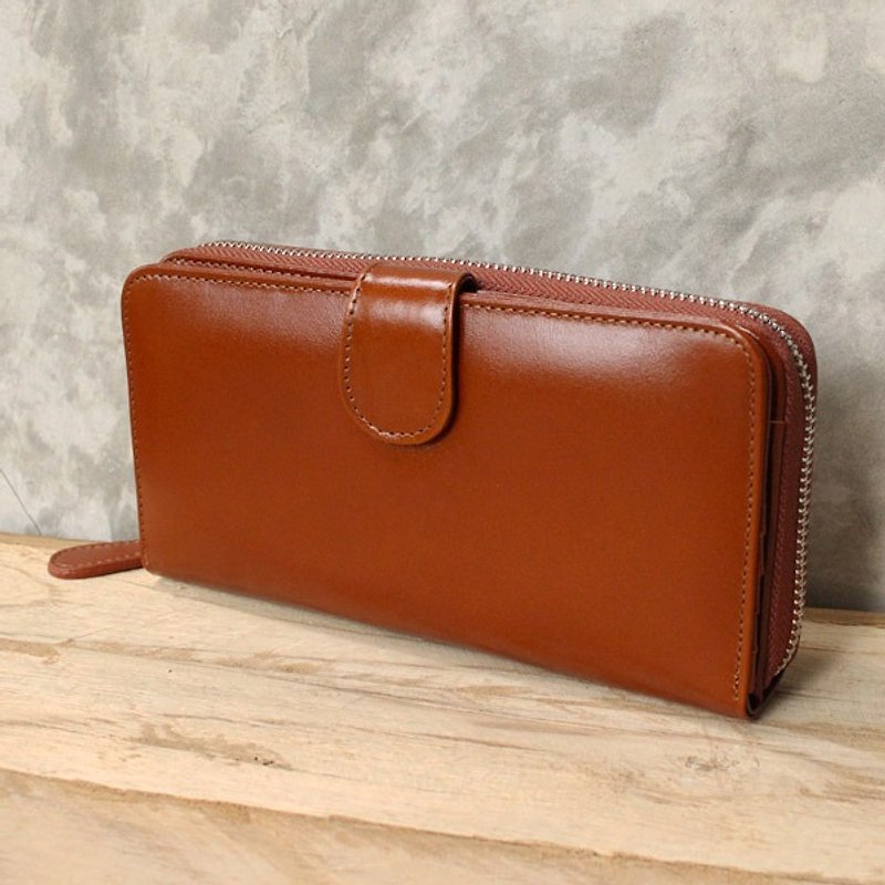 Leather Wallet - Zip Around Plus - Tan (Genuine Cow Leather) / Long Wallet - 皮夹/钱包 - 真皮 