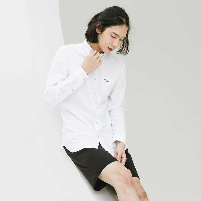 RACCOON // white // men slim fit - 男装衬衫 - 棉．麻 白色