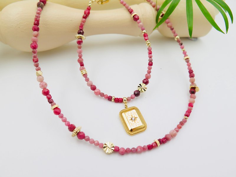COLE COOL简约红纹石手链颈链套装  尺寸链坠定制化 - 项链 - 半宝石 粉红色