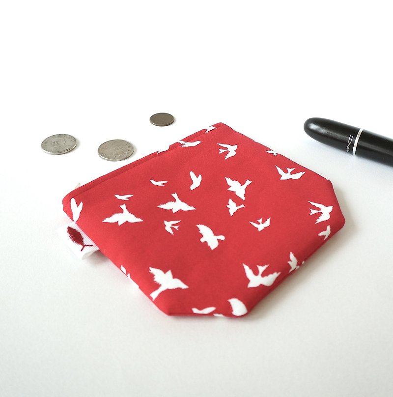 /Fly Birds-红// 角角零钱包/卡片收纳包/化妆小包/随身小物包 - 零钱包 - 棉．麻 红色