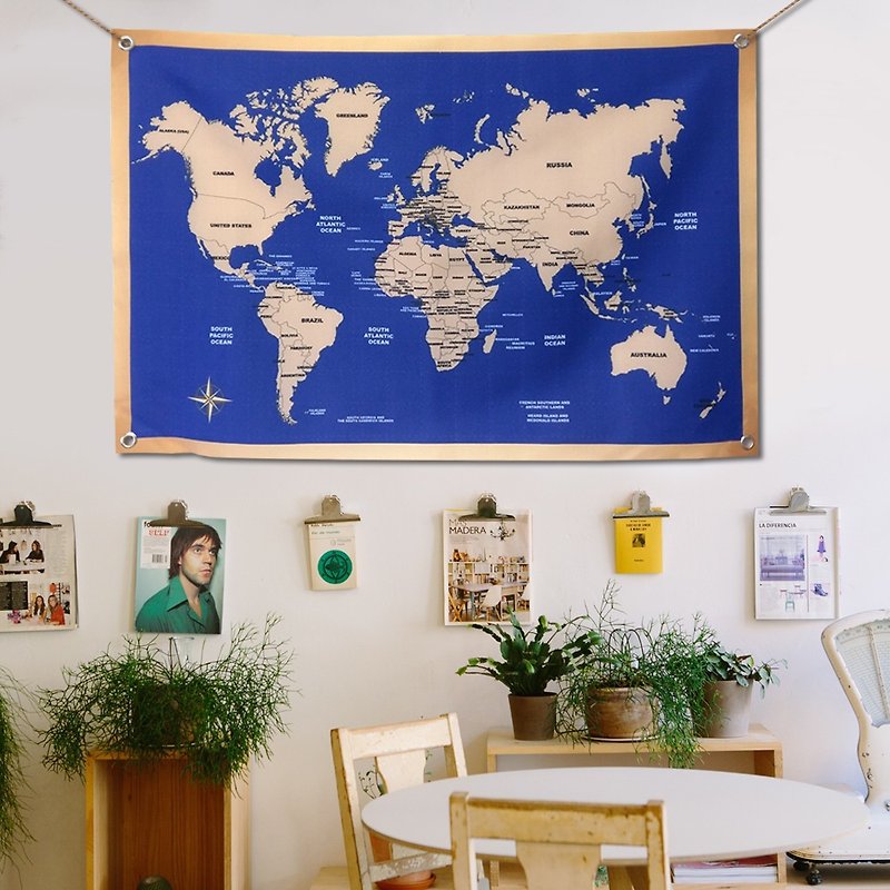 世界地图挂布 定制化 复古深蓝 - 海报/装饰画/版画 - 其他材质 蓝色