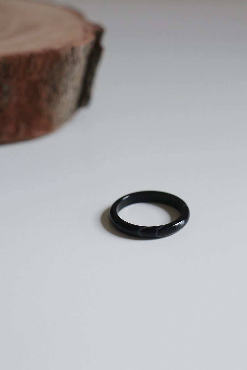 黒玉髄细圈戒指 - 戒指 - 玉石 黑色