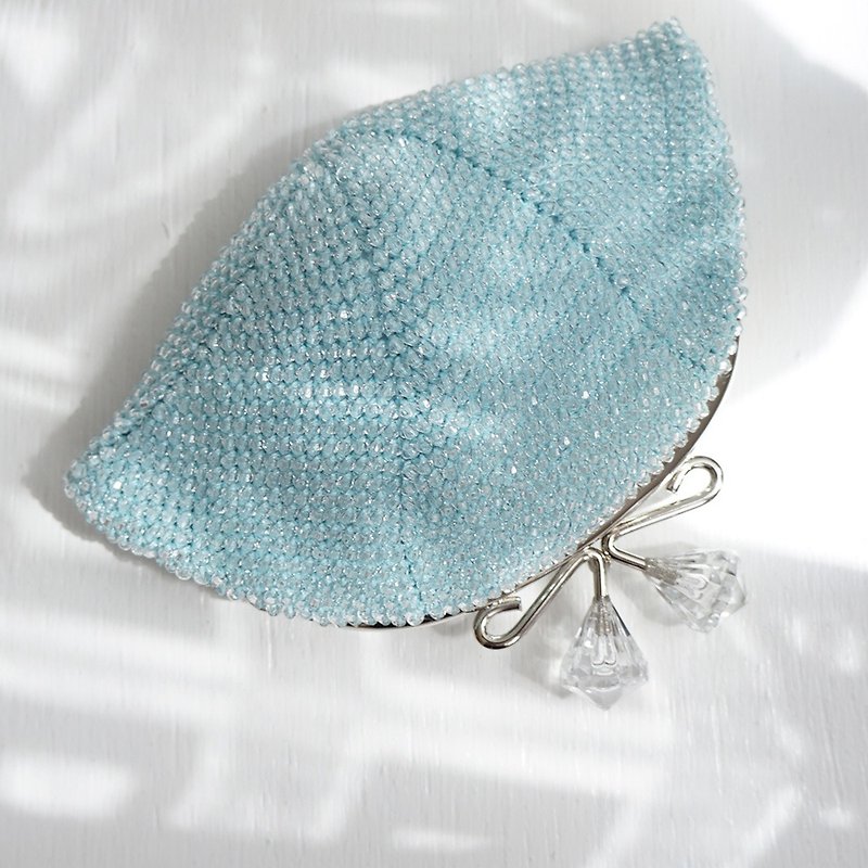 Ba-ba handmade  Acrylic beads crochet pouch No.1482 - 化妆包/杂物包 - 其他材质 蓝色