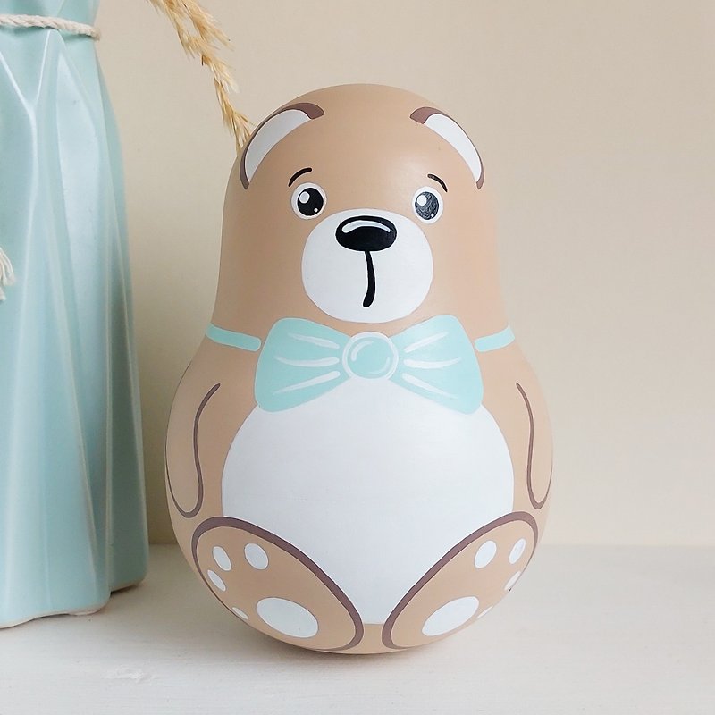 Bear toy with a bell inside - Roly-poly wooden toy - 玩具/玩偶 - 木头 卡其色