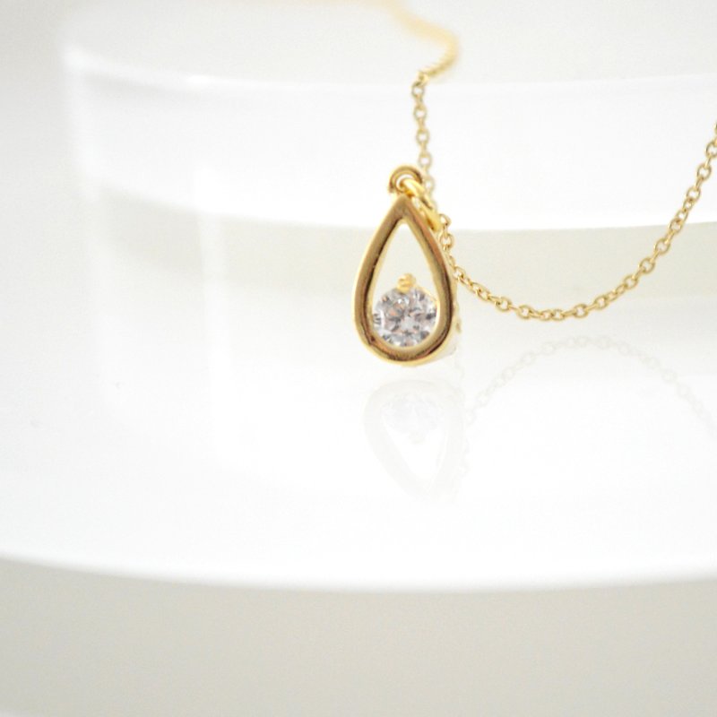 Necklace　Drop Zirconia Necklace - 项链 - 玻璃 金色