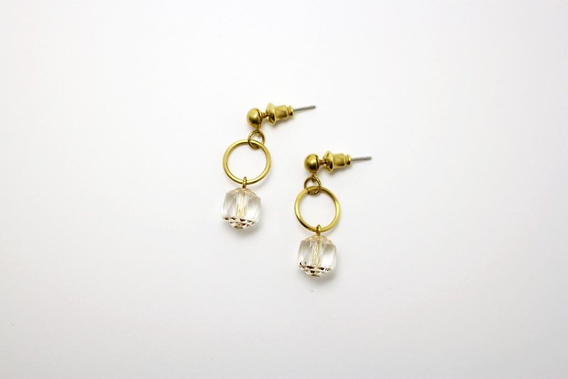 简约复古珠黄铜造型耳环 - 耳环/耳夹 - 宝石 白色