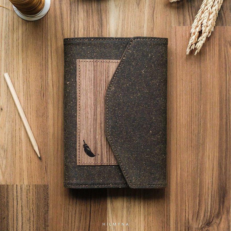 Recycle Leather Refillable Notebook A5 with real Oak and Walnut (Hidden magnet) - 笔记本/手帐 - 人造皮革 