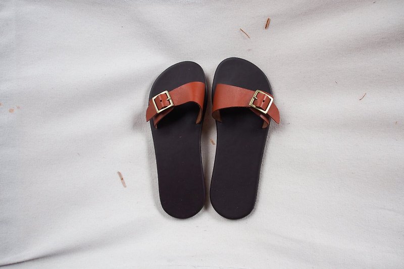 Vintage Retro Style Sandal Brown Leather Shoe Summer Beach Boho Sandal Handmade - 女款皮鞋 - 人造皮革 咖啡色
