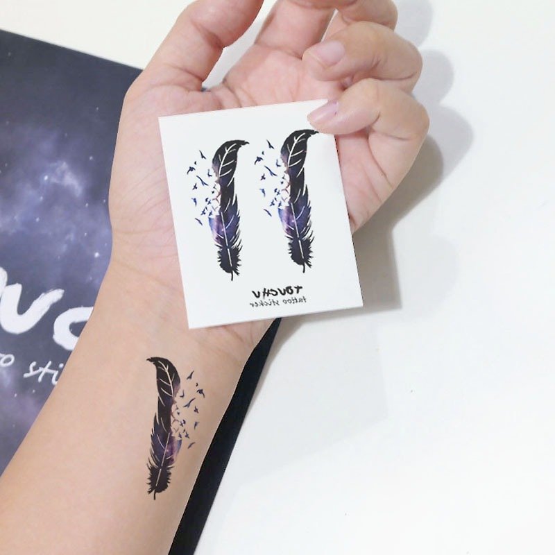 TU紋身貼紙-紫色羽毛-刺青防水纹身-原创紋身貼 - 纹身贴 - 纸 紫色