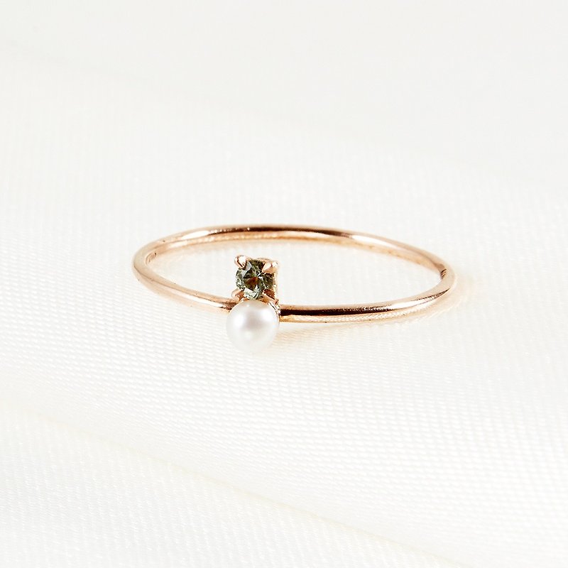 K10 珍珠子母小精灵戒指 轻风绿 - 戒指 - 贵金属 金色