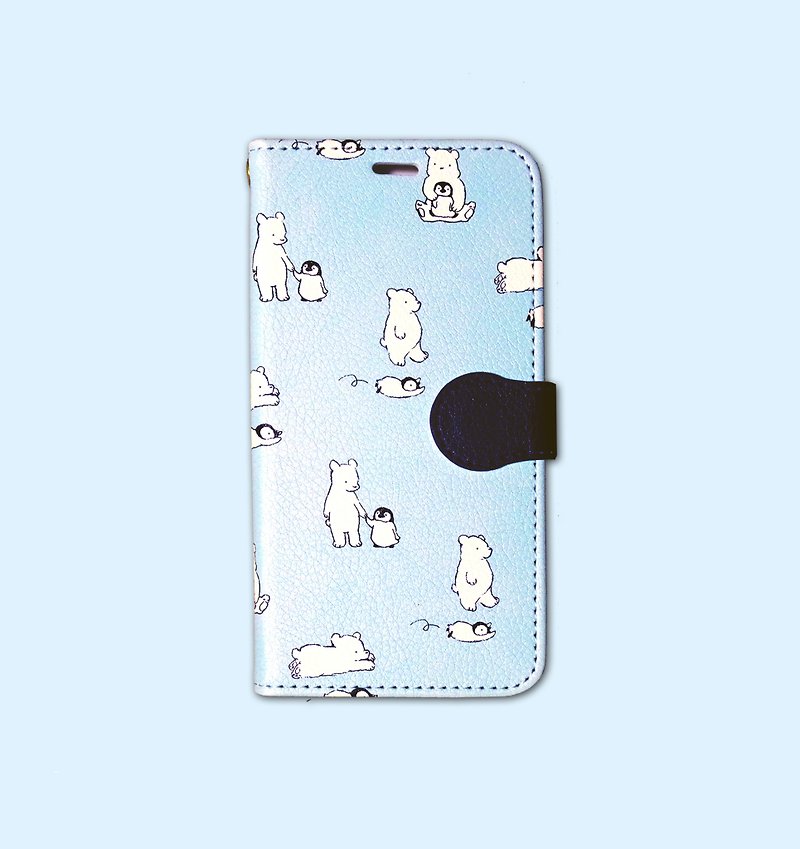 Polar bear and child penguins notebook type smartphone case