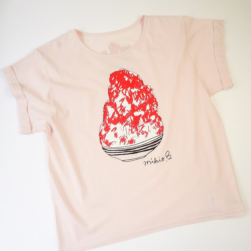 かき氷 刨冰 レディースゆるふわtシャツ Strawberry - 女装 T 恤 - 棉．麻 粉红色