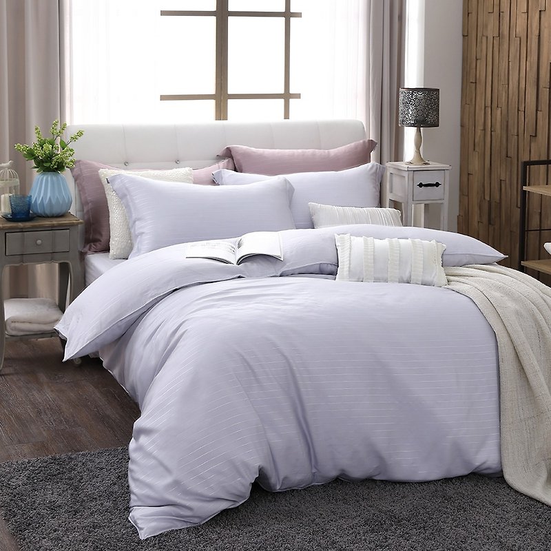 (加大)自然纯色薰衣草灰-银纤维60支天丝两用被床包四件组100% - 寝具 - 其他材质 灰色