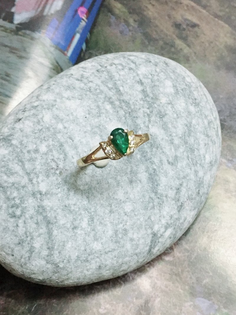 18k金 深色祖母绿 镶钻 尼泊尔 手工制 - 戒指 - 宝石 绿色