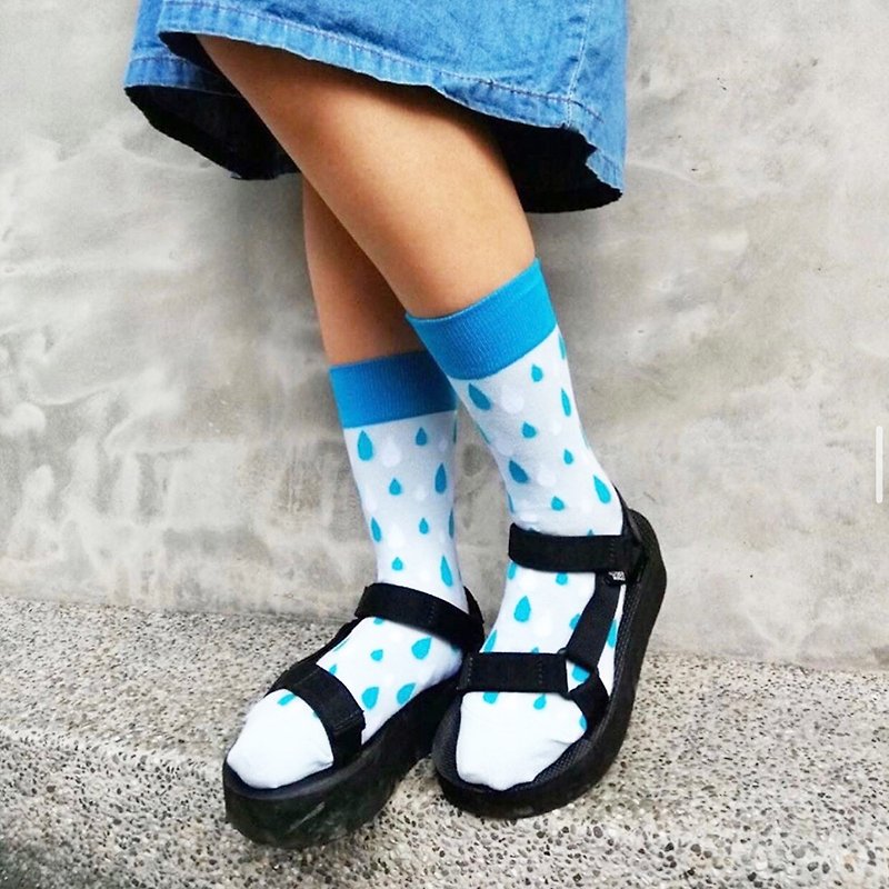 【女友礼物/包邮】蓝雨霏霏4分之3女短袜│质感礼盒包装 - 袜子 - 棉．麻 蓝色