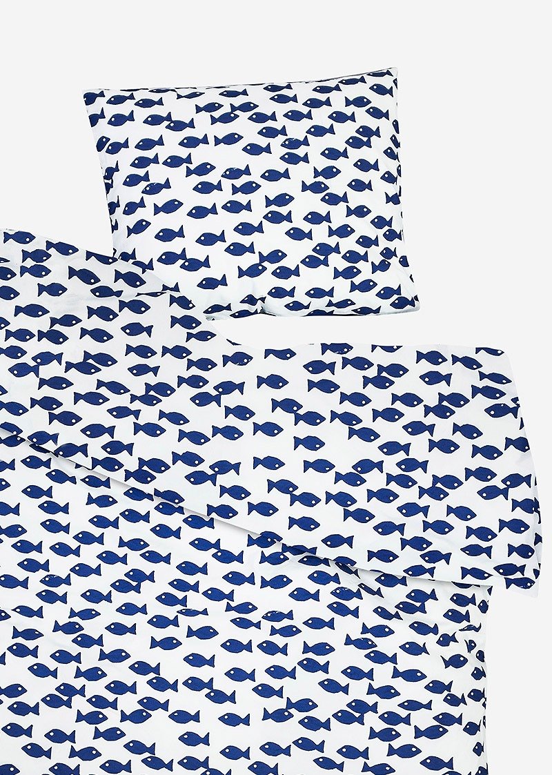 有机棉被套枕套两件组 – FISH BED SET, BLUE - 寝具 - 棉．麻 蓝色