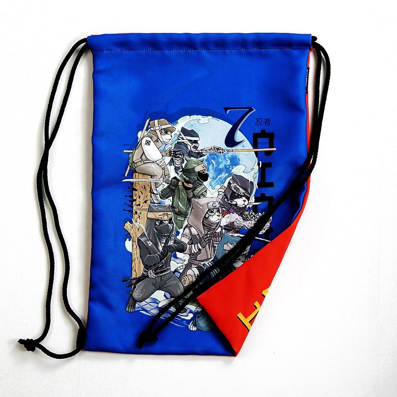 7 Ninja Cat/ Samurai Dog/ Back-Front drawstring bag Canvas Reduce global warming
