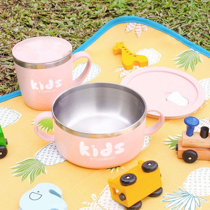 纯钛儿童学习杯防漏碗两件组(双层 杯+防漏碗)-蜜桃粉 - 野餐垫/露营用品 - 其他材质 粉红色