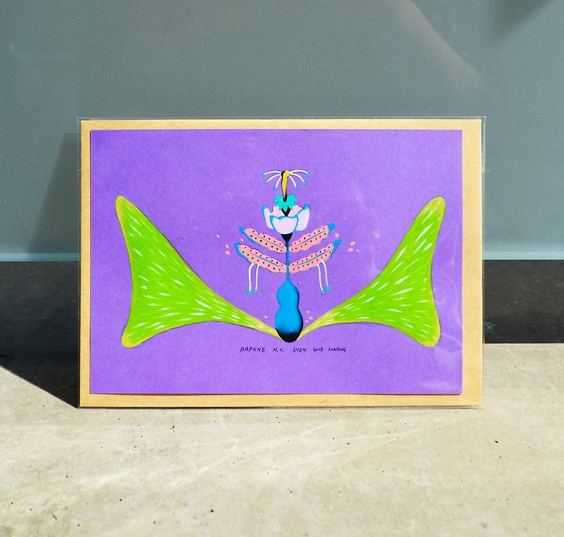 英式搞怪 紫色 奇异花朵 宇宙 绿色叶子 独立制作 手绘卡片 - 卡片/明信片 - 纸 紫色