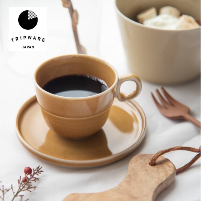 【Trip Ware Japan】杯碟组(200ml) 日本制 美浓烧 (焦糖棕) - 咖啡杯/马克杯 - 陶 