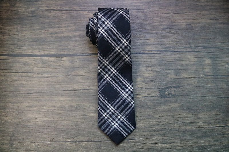 深蓝色格纹羊毛西装领带/休闲独特necktie - 领带/领带夹 - 羊毛 多色