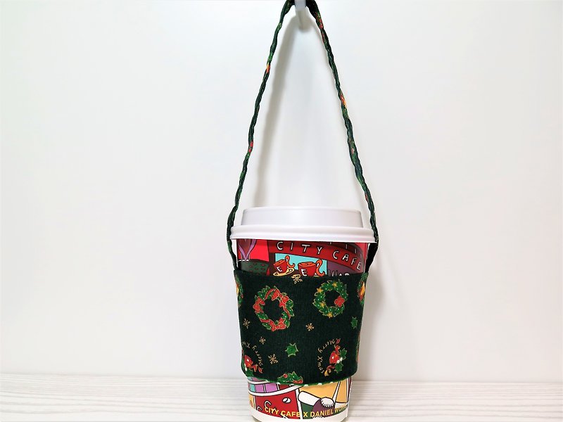 圣诞节专属/环保饮料杯套.提袋.日本限量印花棉布-圣诞装饰 - 随行杯提袋/水壶袋 - 棉．麻 绿色