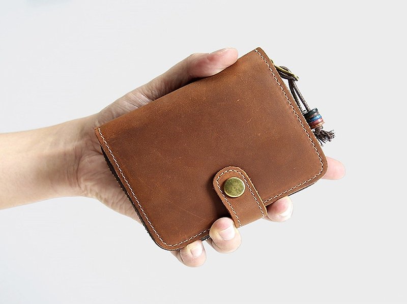 牛皮折叠小钱包 男生女生钱包 零钱包 - 皮夹/钱包 - 真皮 咖啡色