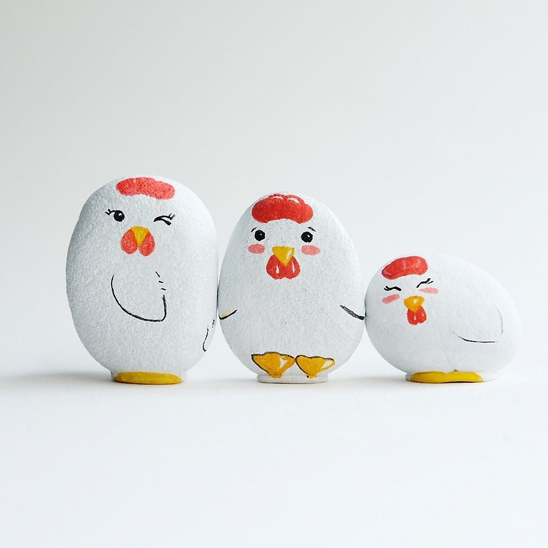 Chicken doll stone painting, handmade unique gifts. - 玩偶/公仔 - 石头 白色