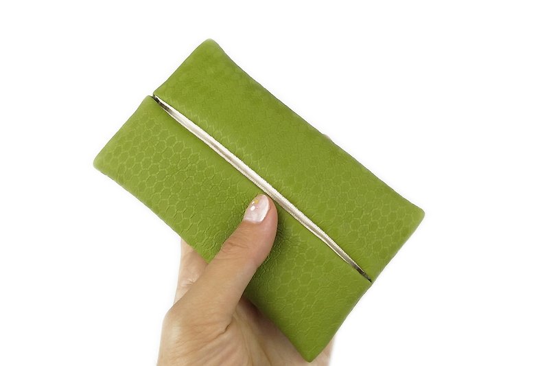 手帕纸 便携防水面纸套 纸巾包 蜂窝纹 草绿色 - 化妆包/杂物包 - 人造皮革 绿色