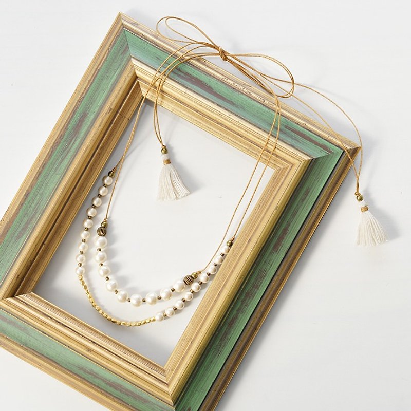 ネックレス/Cotton Pearl Tassel Necklace - 项链 - 聚酯纤维 白色