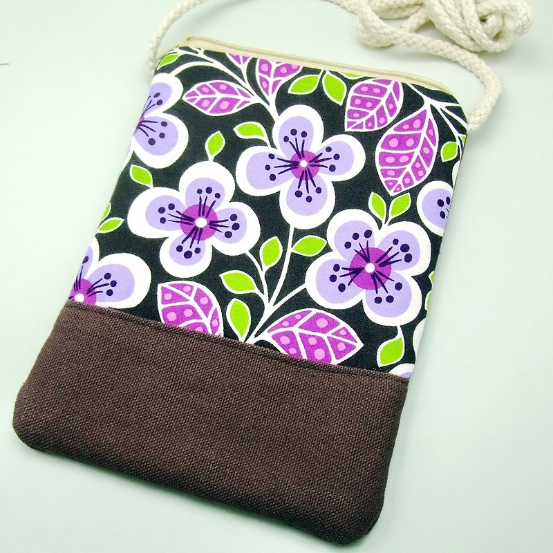 电话包/肩背包/钭背包/手机袋 ~ 紫白花朵(D11) - 侧背包/斜挎包 - 棉．麻 紫色