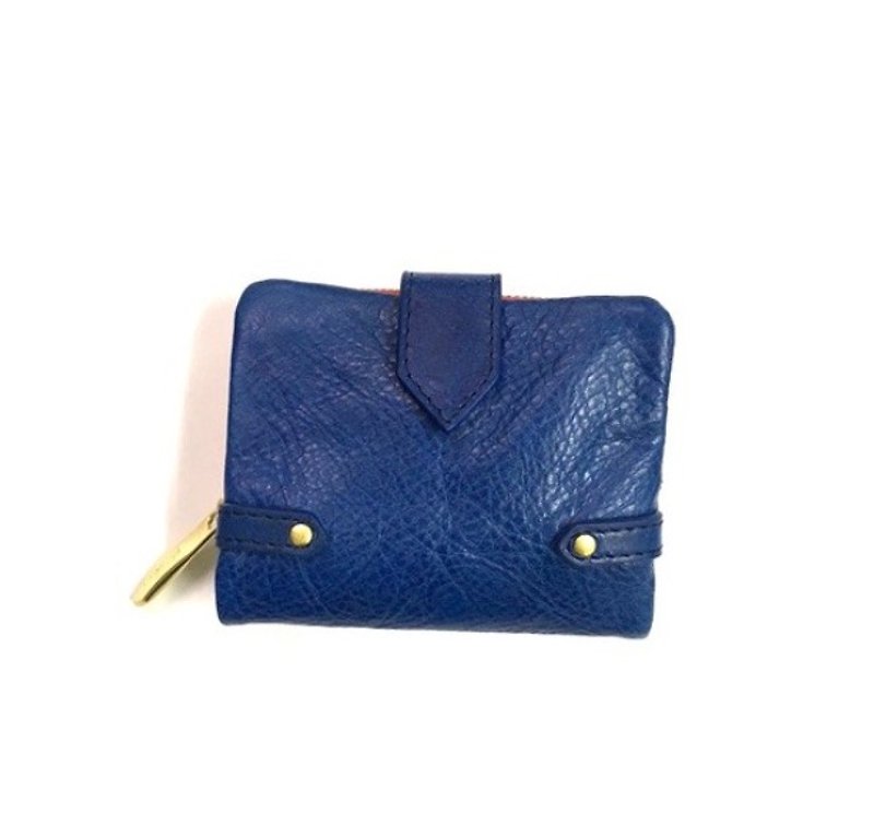 CU191BL 　2つ折り　革　レザー ユニセックス　イタリアレザー 折財布 - 皮夹/钱包 - 真皮 蓝色
