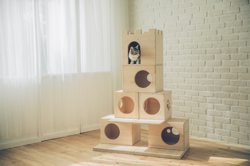 【XL02】MiCHA 梦工房 - 乐高概念猫跳台 - 梦幻城堡 - 玩具 - 木头 金色