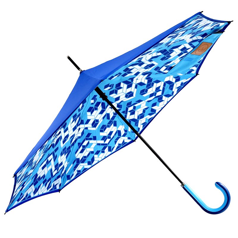 【Carry Umbrella】印刷款双层反向伞 (立体方块/21寸) - 雨伞/雨衣 - 防水材质 蓝色