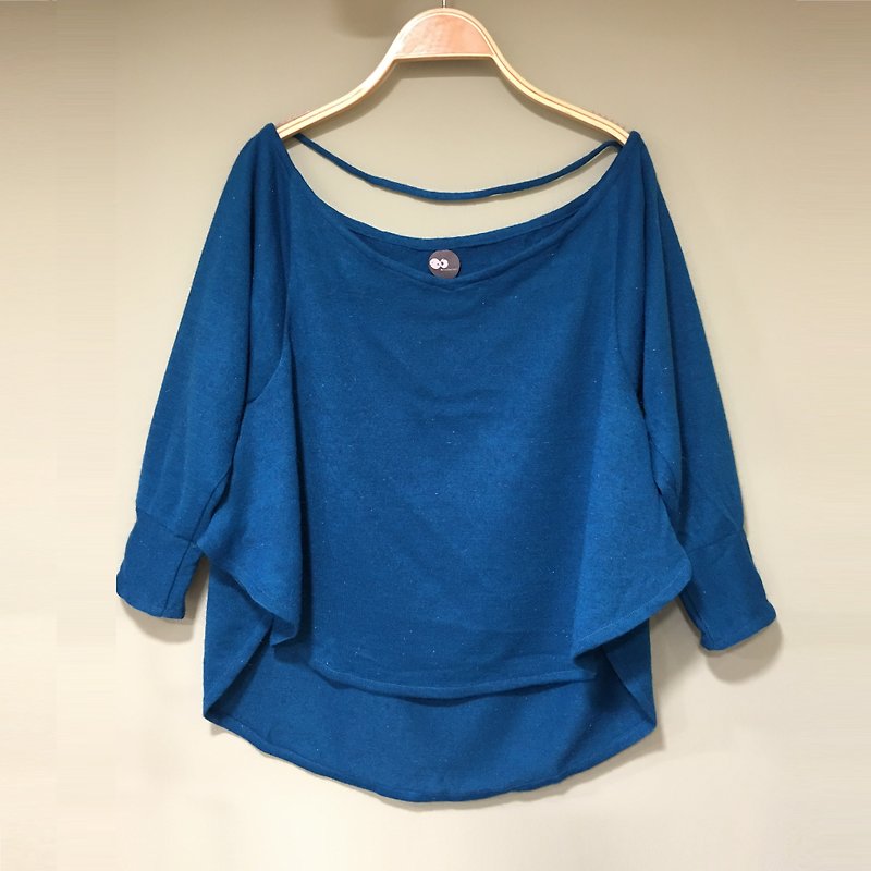 top 蓝色露肩设计毛衣 - 女装针织衫/毛衣 - 羊毛 蓝色