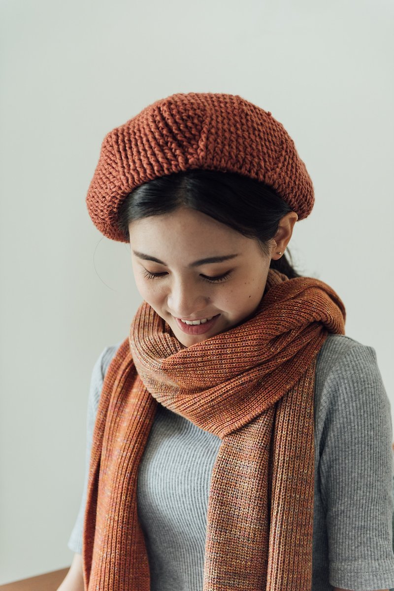 冬日的印象派 | 配色混纺羊毛围巾-晨曦橘 - 围巾/披肩 - 羊毛 红色