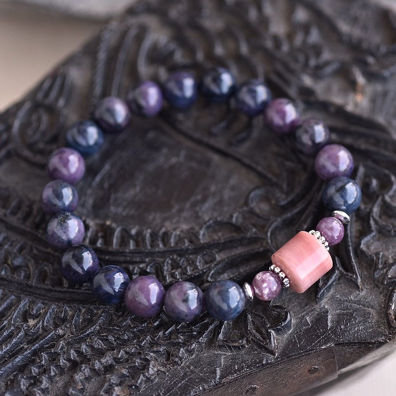 深紫蓝线石*玫瑰石*锂云母纯银手链 - 手链/手环 - 宝石 紫色