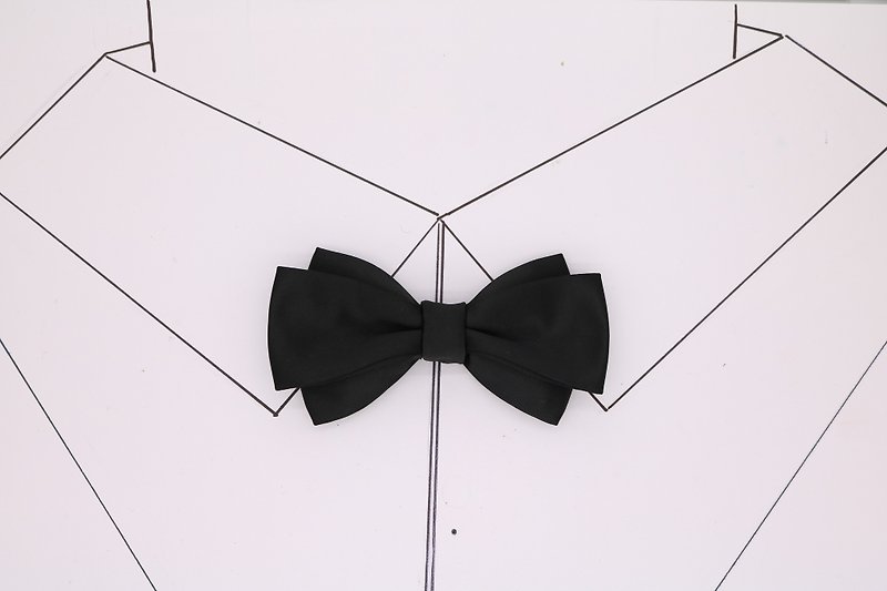 黑色真丝双层经典领结新郎蝴蝶结 - 领带/领带夹 - 丝．绢 黑色