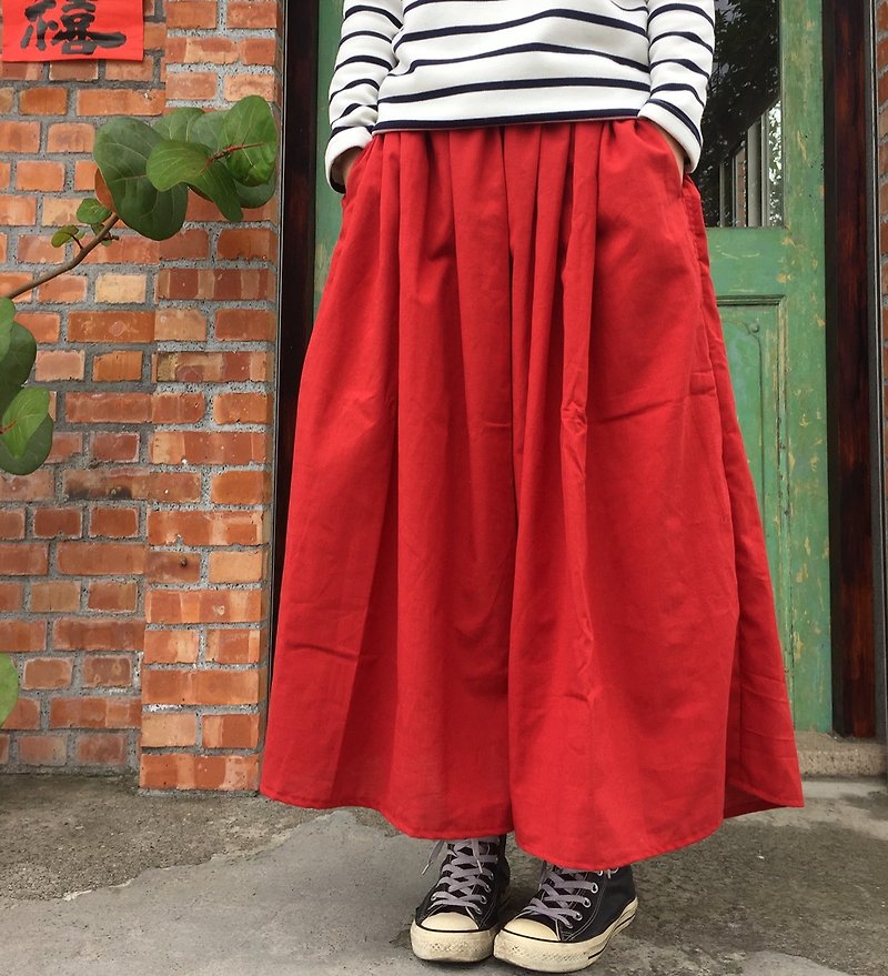手工棉麻 珊瑚红口袋圆裙 多色可选择订制 - 裙子 - 棉．麻 多色