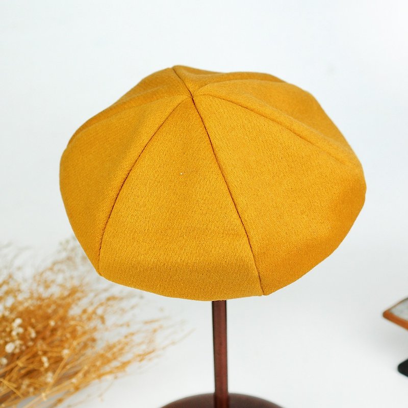 小牛村 手工贝雷帽 贝蕾帽 戴起来超好看【磨毛羊绒】姜黄 B-10 - 帽子 - 羊毛 黄色