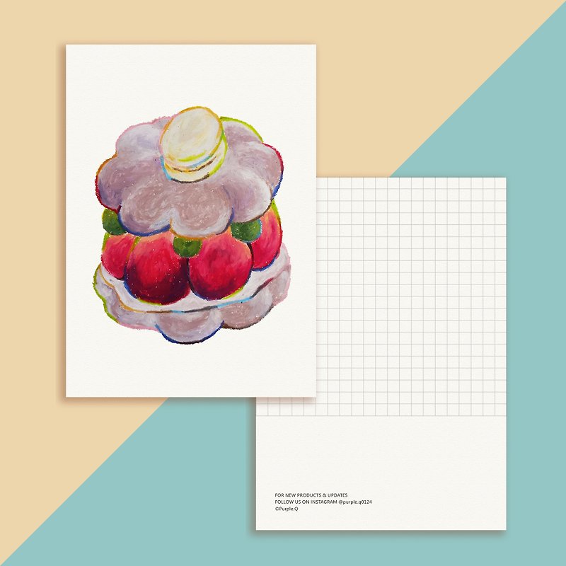 【午茶甜点】草莓 起司 马可龙 蛋糕 英式午茶明信片/ 万用卡/便 - 卡片/明信片 - 纸 粉红色