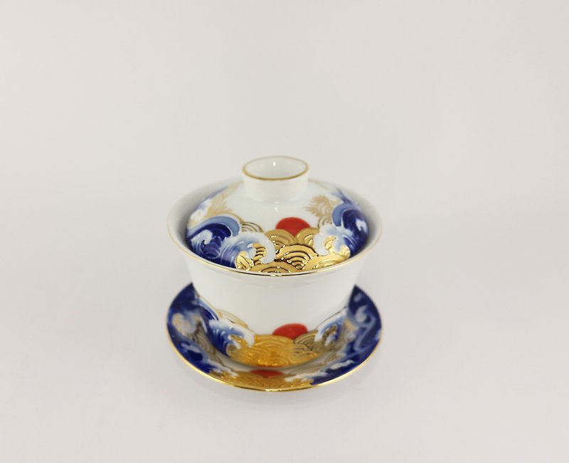 纯手绘茶杯-旭日东升(三件式盖杯) - 茶具/茶杯 - 瓷 蓝色